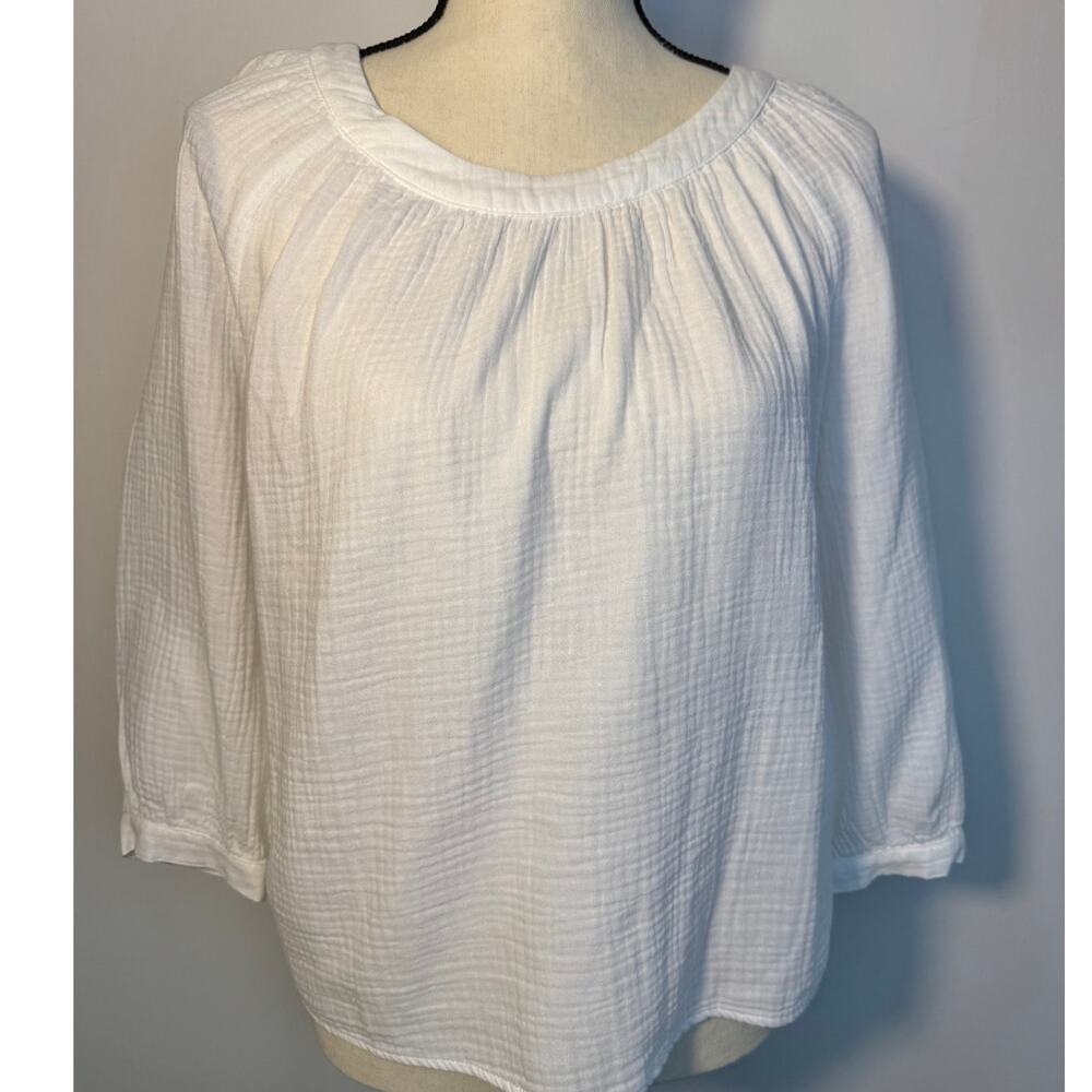 Madewell Softspun Ivory 3/4 Gauze Button Back Blouse Boho Peasant Top Size M NWT